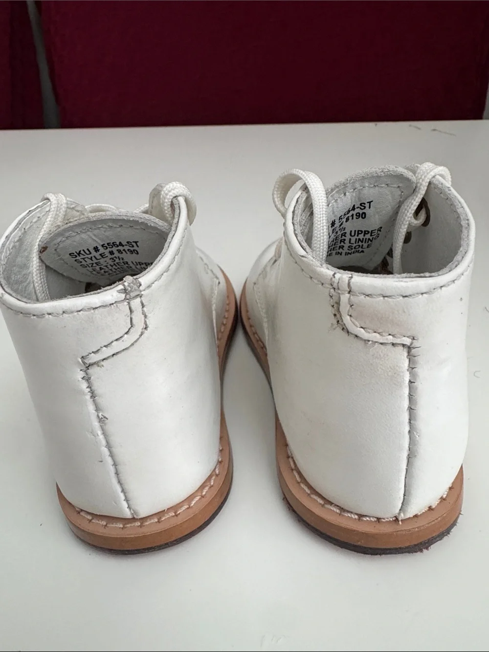 Josmo White Kids Lace-Up Leather Boots with Tan Trim